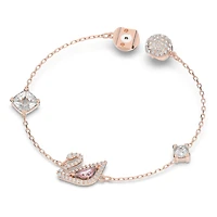 Swan bracelet, Swan, Pink, Rose gold-tone plated by SWAROVSKI