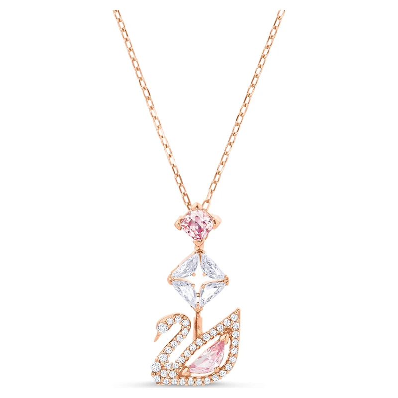 Swan pendant, Swan, Pink, 18K rose gold finish