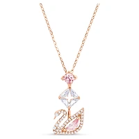 Swan pendant, Swan, Pink, 18K rose gold finish