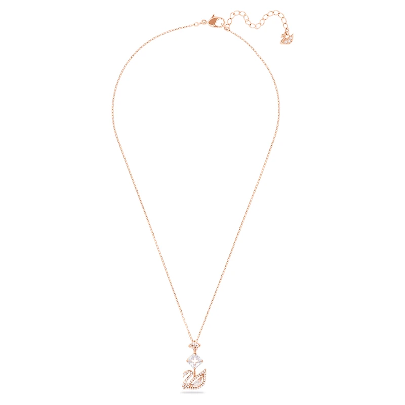 Swan pendant, Swan, Pink, 18K rose gold finish