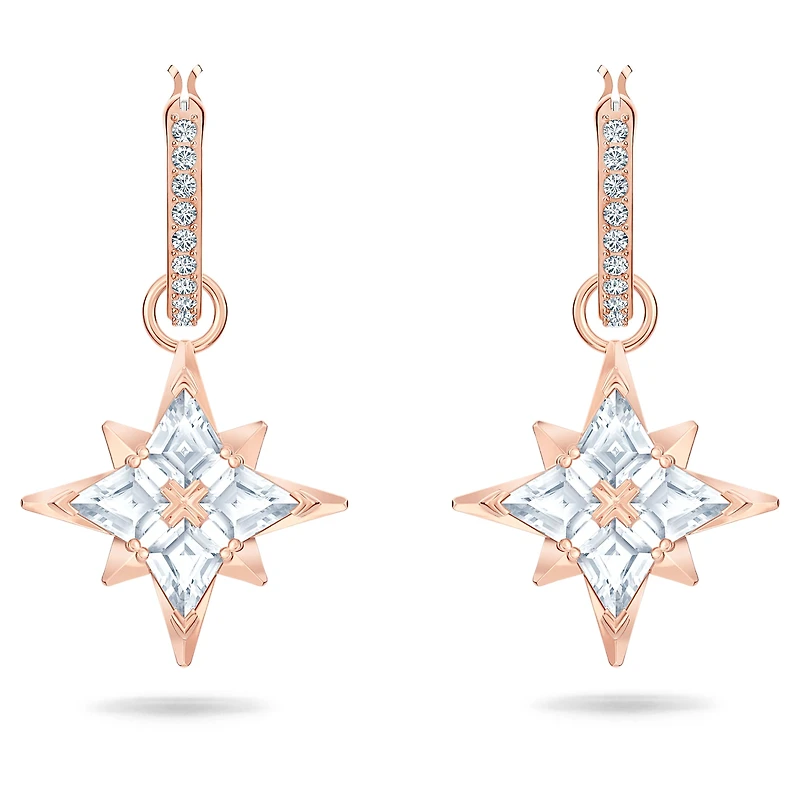 Symbolica drop earrings, Star, White, 18K rose gold finish