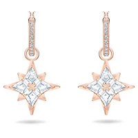 Symbolica drop earrings, Star, White, 18K rose gold finish