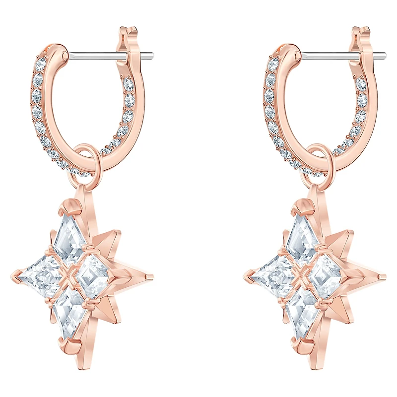 Symbolica drop earrings, Star, White, 18K rose gold finish