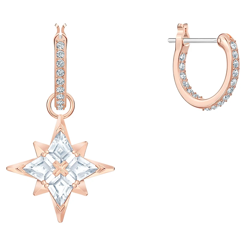 Symbolica drop earrings, Star, White, 18K rose gold finish