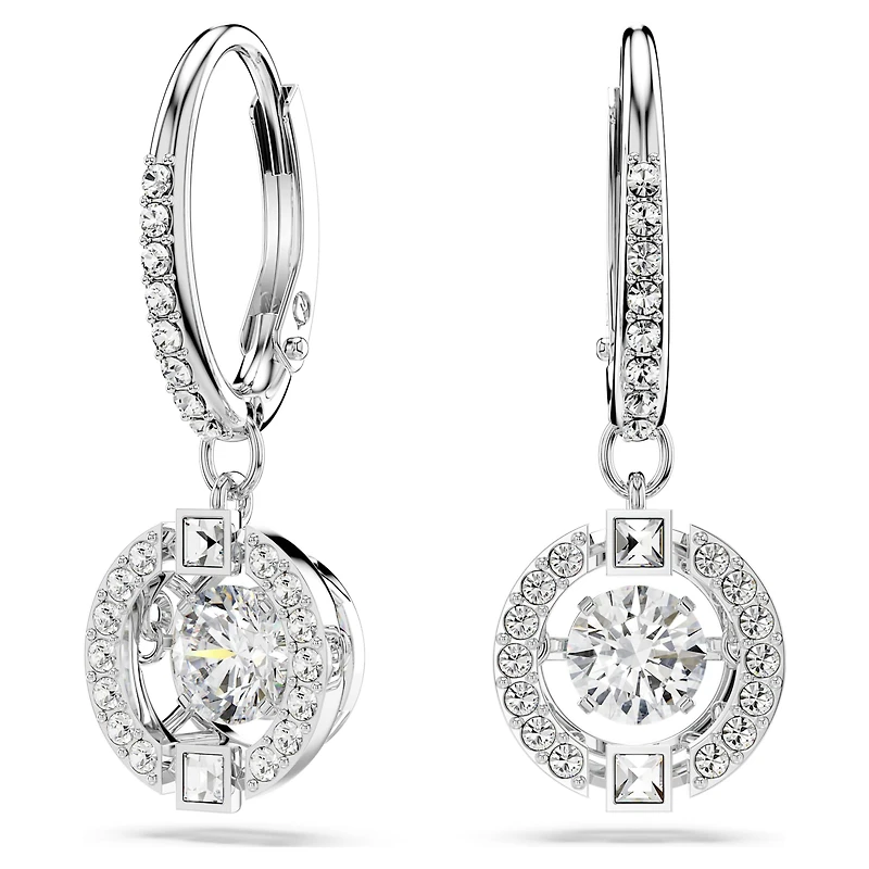 Una drop earrings, Round cut, White, Rhodium plated by SWAROVSKI