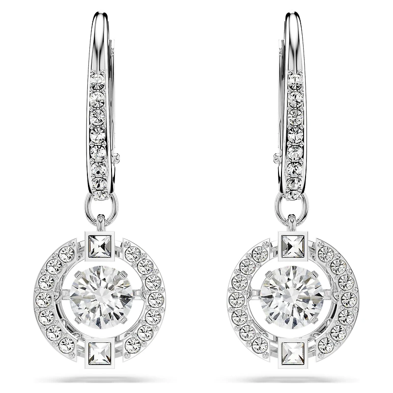 Una drop earrings, Round cut, White, Rhodium plated by SWAROVSKI