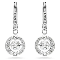 Una drop earrings, Round cut, White, Rhodium plated by SWAROVSKI