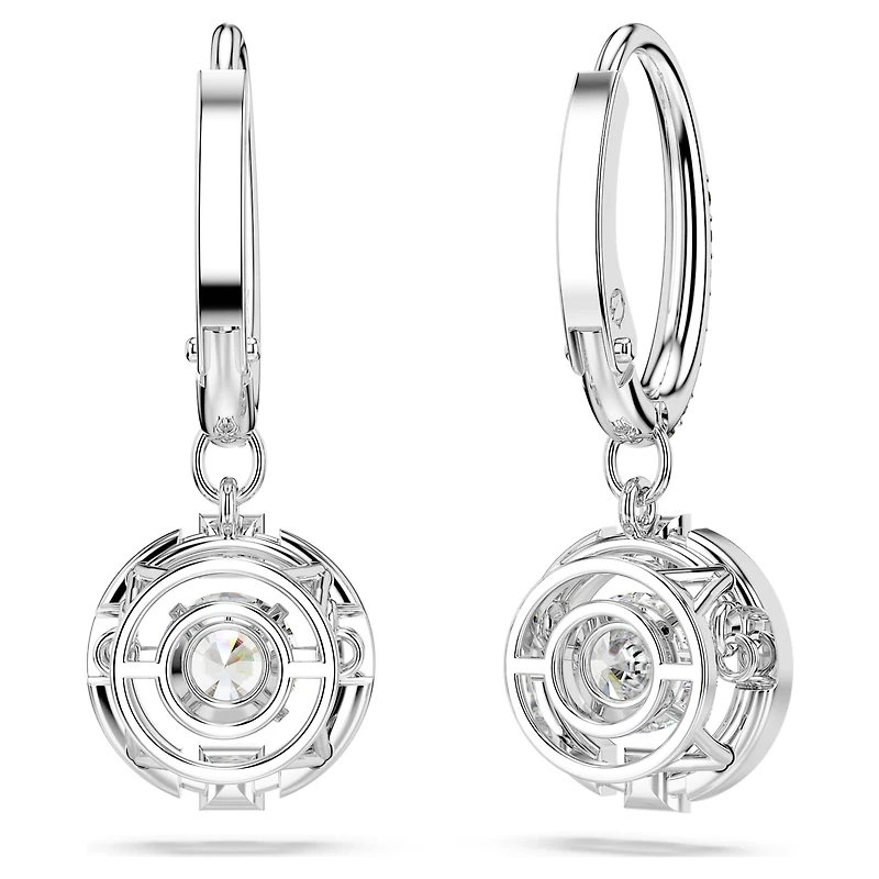 Una drop earrings, Round cut, White, Rhodium plated by SWAROVSKI