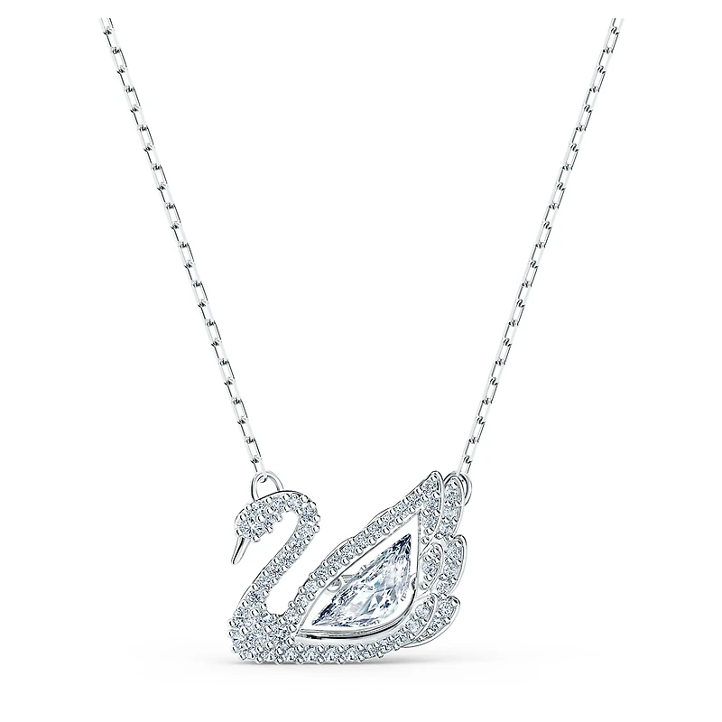 Swan necklace, Dancing swan, White, Rhodium plated by SWAROVSKI