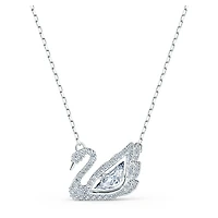 Swan necklace, Dancing swan, White, Rhodium plated by SWAROVSKI