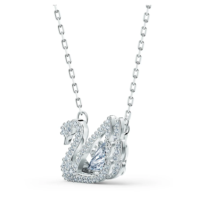 Swan necklace, Dancing swan, White, Rhodium plated by SWAROVSKI
