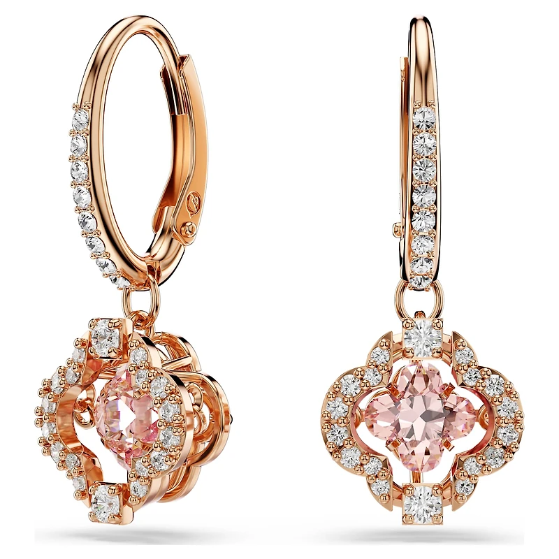 Una drop earrings, Clover, Pink, 18K rose gold finish