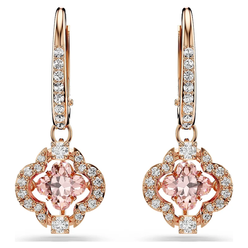 Una drop earrings, Clover, Pink, 18K rose gold finish