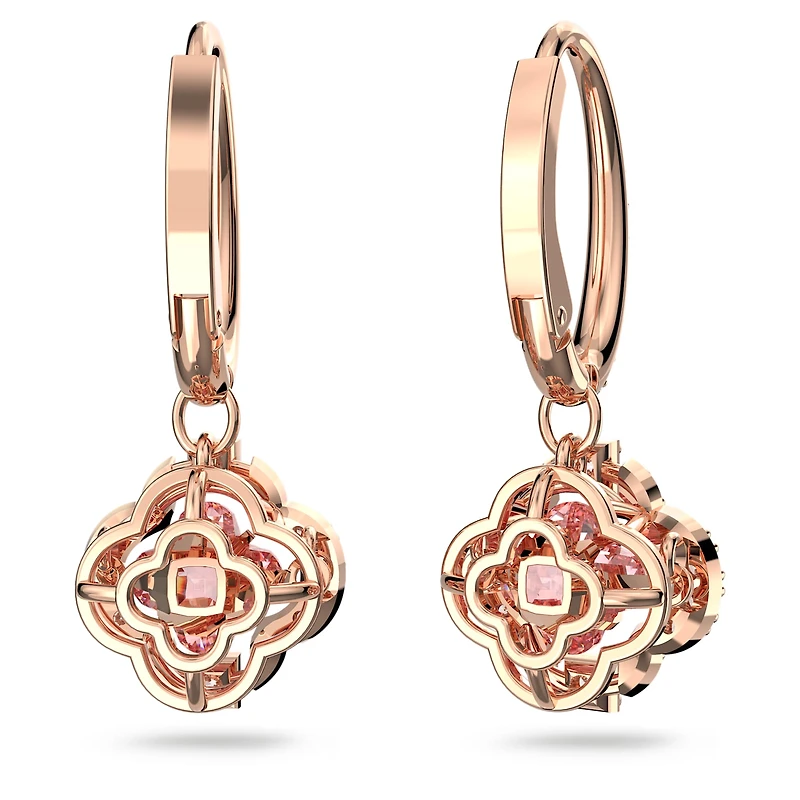 Una drop earrings, Clover, Pink, Rose gold-tone plated by SWAROVSKI