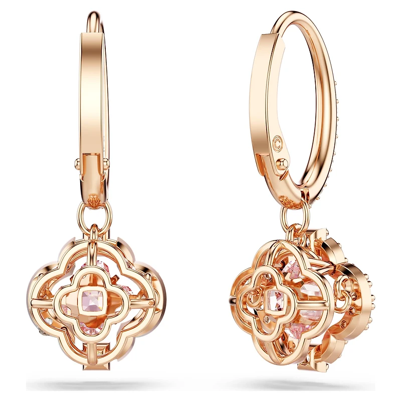 Una drop earrings, Clover, Pink, 18K rose gold finish