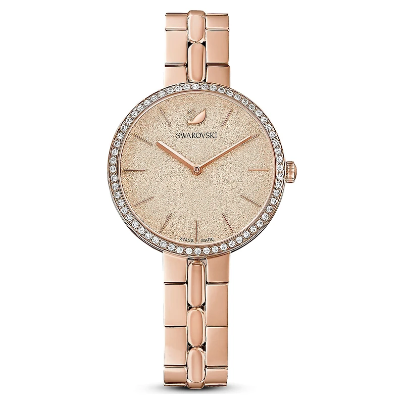 Cosmopolitan watch, Swiss Made, Metal bracelet, Pink, Rose gold-tone finish by SWAROVSKI