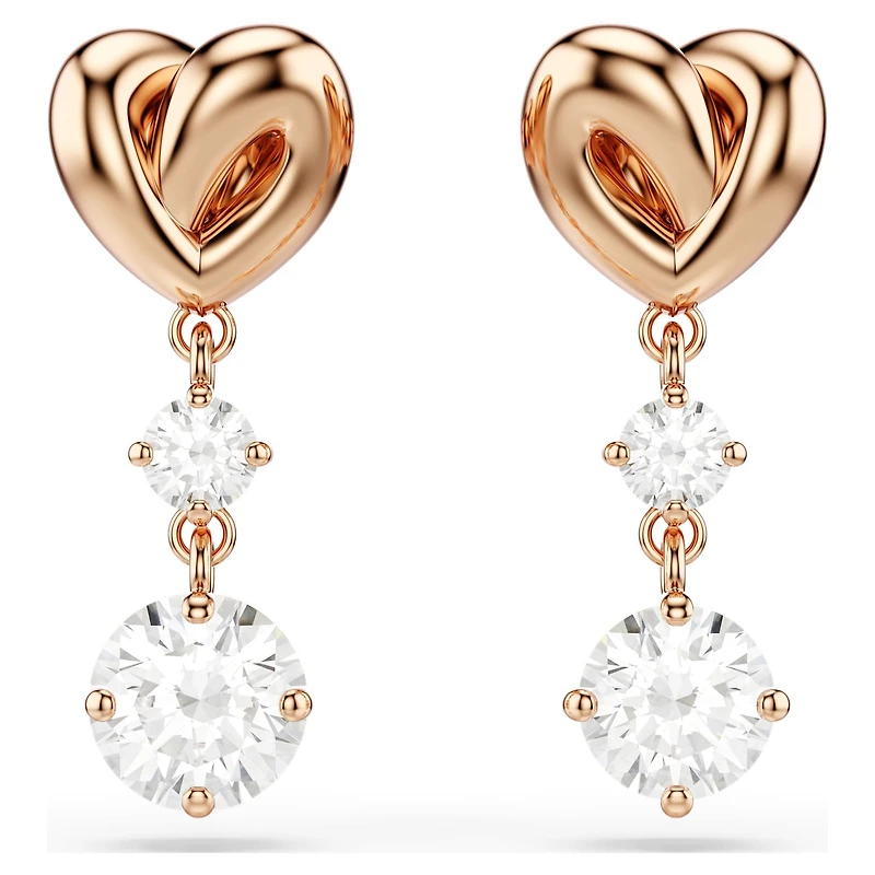 Lifelong Heart drop earrings, Heart, White, 18K rose gold finish