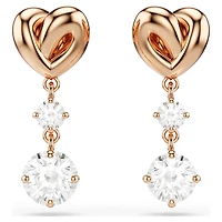 Lifelong Heart drop earrings, Heart, White, 18K rose gold finish