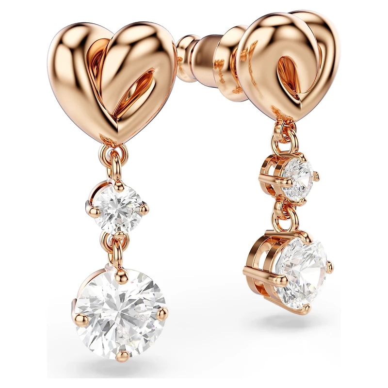 Lifelong Heart drop earrings, Heart, White, 18K rose gold finish