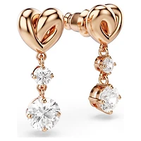 Lifelong Heart drop earrings, Heart, White, 18K rose gold finish