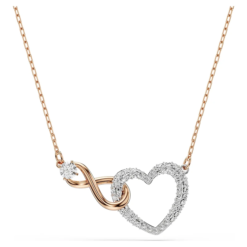 Hyperbola necklace, Infinity and heart, White, Mixed metal finish by SWAROVSKI