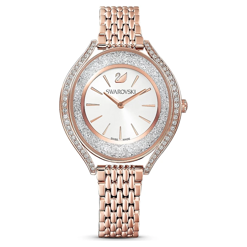 Crystalline aura watch, Swiss Made, Metal bracelet, Rose gold tone, Rose gold-tone finish by SWAROVSKI