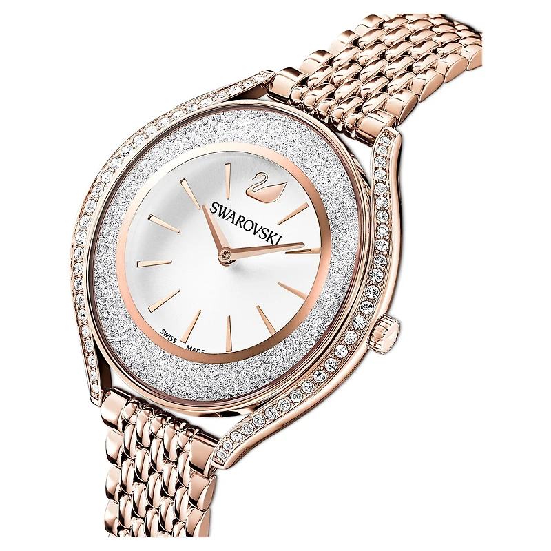 Crystalline aura watch, Swiss Made, Metal bracelet, Rose gold tone, Rose gold-tone finish by SWAROVSKI