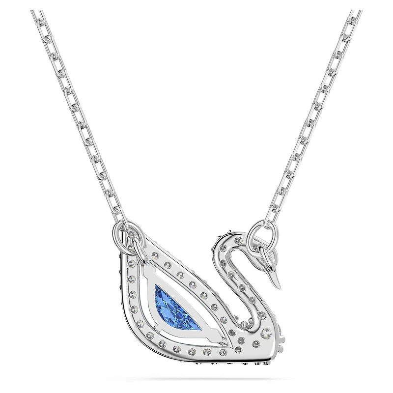 Dazzling Swan necklace, Swan, Blue, Rhodium plated by SWAROVSKI