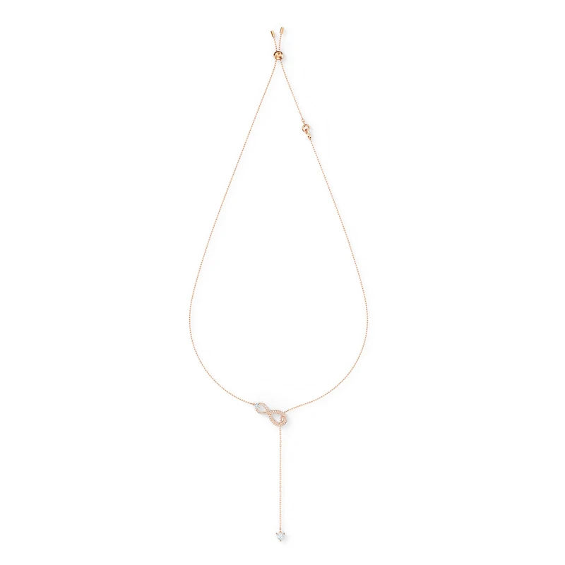 Hyperbola Y necklace, Infinity, White, 18K rose gold finish