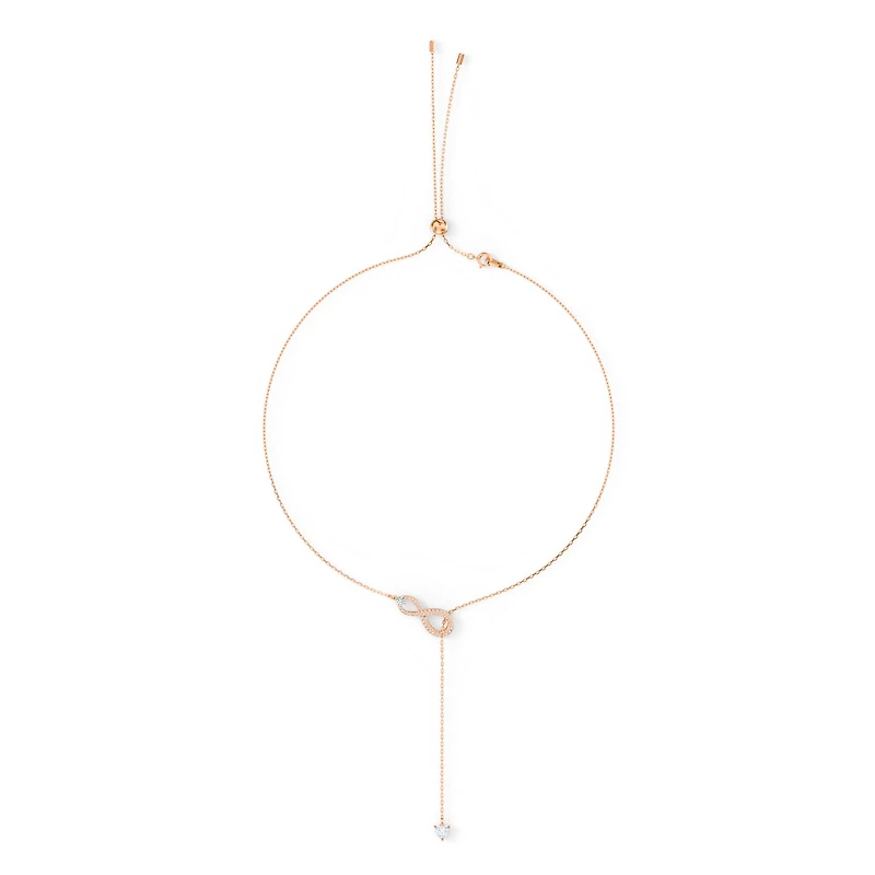 Hyperbola Y necklace, Infinity, White, 18K rose gold finish