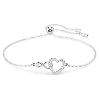 Hyperbola bracelet, Infinity and heart, White, Rhodium plated by SWAROVSKI