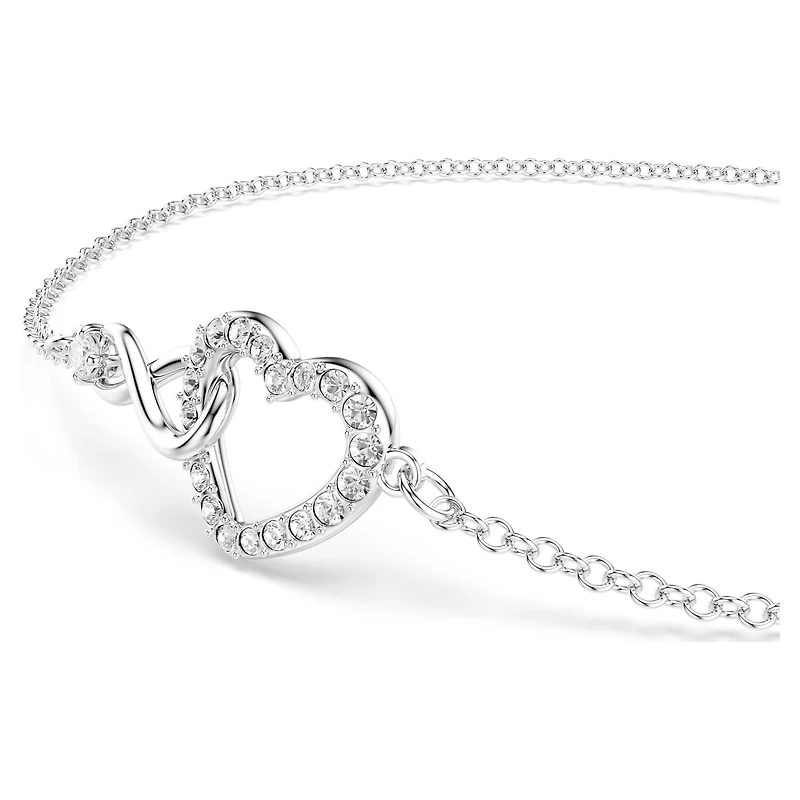 Hyperbola bracelet, Infinity and heart, White, Rhodium plated by SWAROVSKI