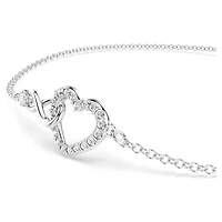 Hyperbola bracelet, Infinity and heart, White, Rhodium plated by SWAROVSKI