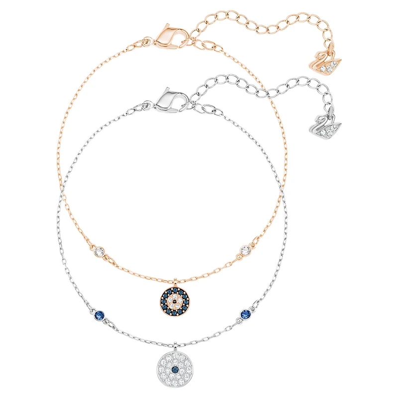 Crystal Wishes bracelet, Set (2), Evil eye, Blue, Mixed metal finish by SWAROVSKI