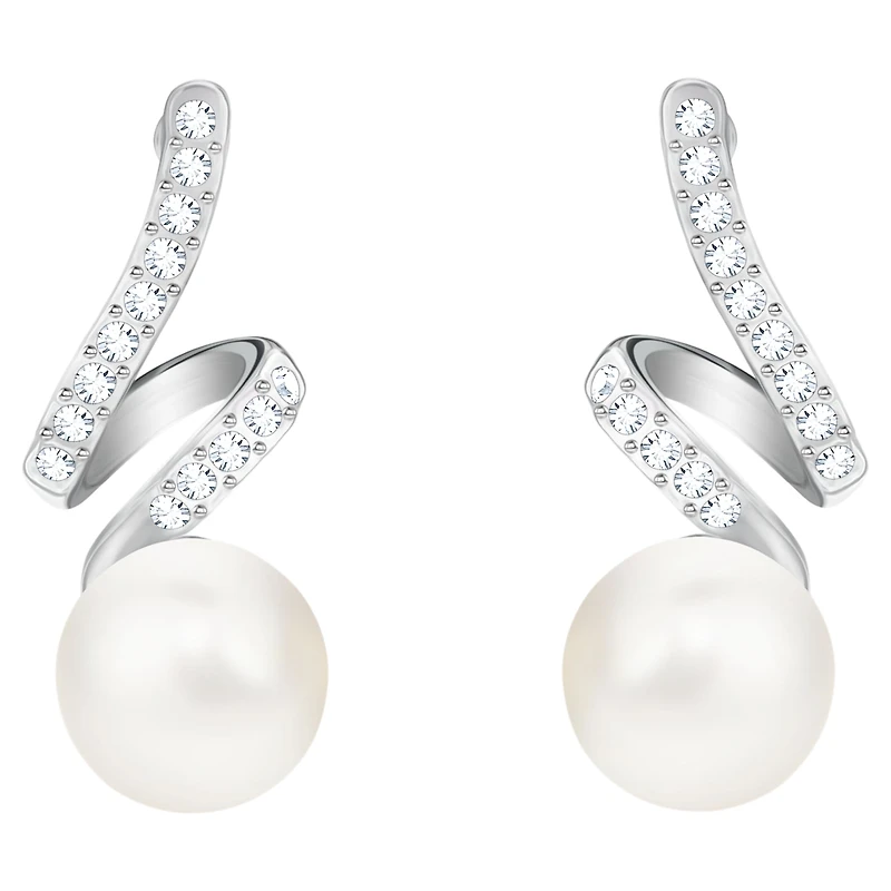 Gabriella drop earrings, White, Rhodium plated by SWAROVSKI