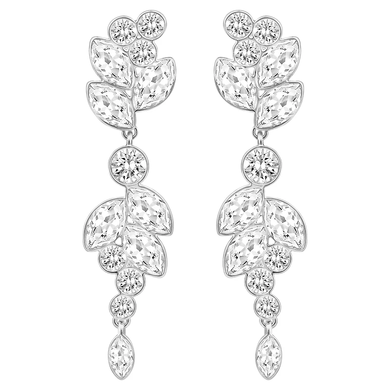 Diapason drop earrings, Mixed cuts, White, Rhodium plated by SWAROVSKI
