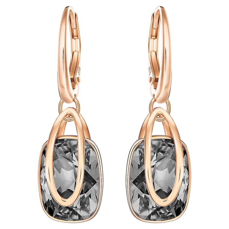 Holding drop earrings, Gray, 18K rose gold finish