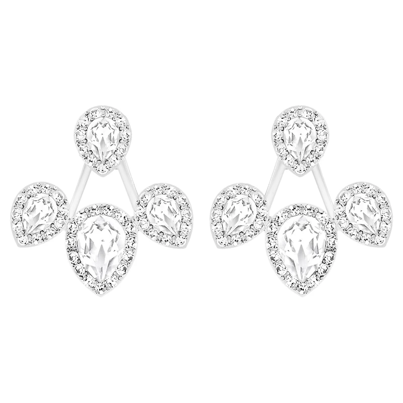 Latisha earring jackets, Pear cut, White, Rhodium plated by SWAROVSKI