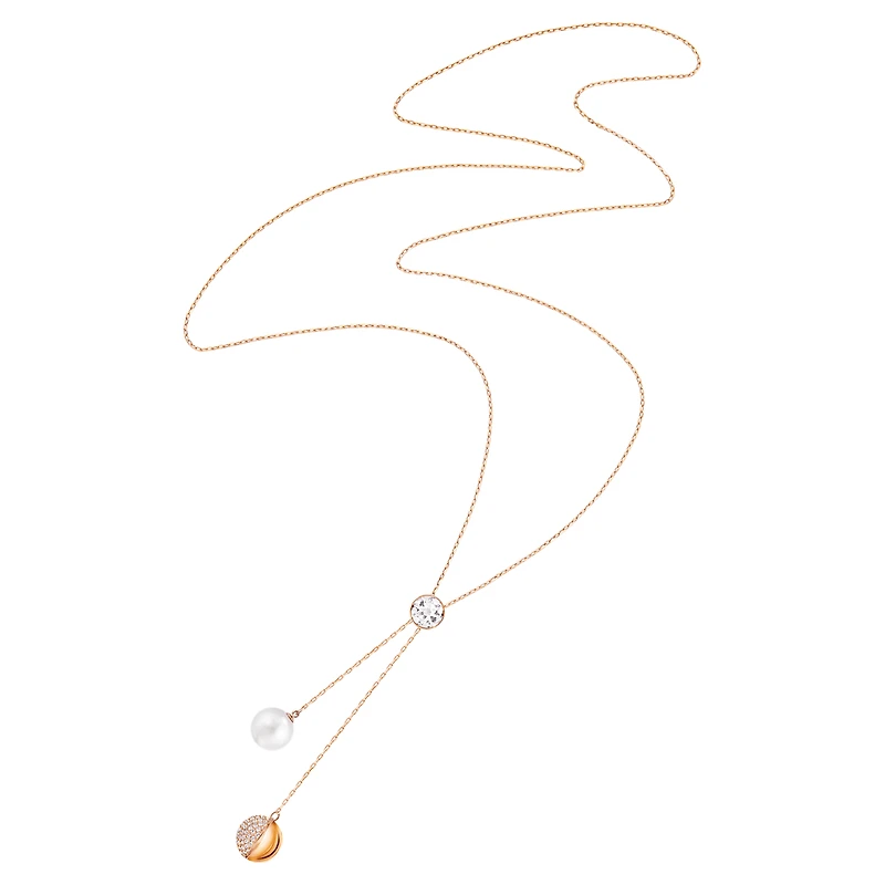 Forward Y necklace, White, Rose gold-tone plated by SWAROVSKI