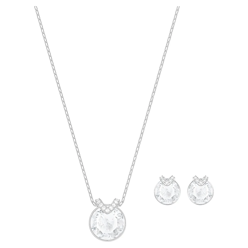 Bella V set, Round cut, White, Rhodium plated by SWAROVSKI
