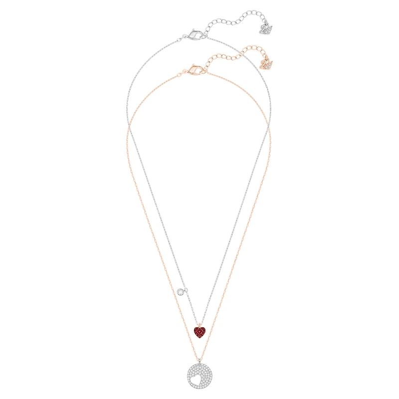 Crystal Wishes pendant, Set (2), Heart, Red, Mixed metal finish by SWAROVSKI
