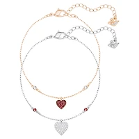 Crystal Wishes bracelet, Set (2), Heart, Red, Mixed metal finish by SWAROVSKI