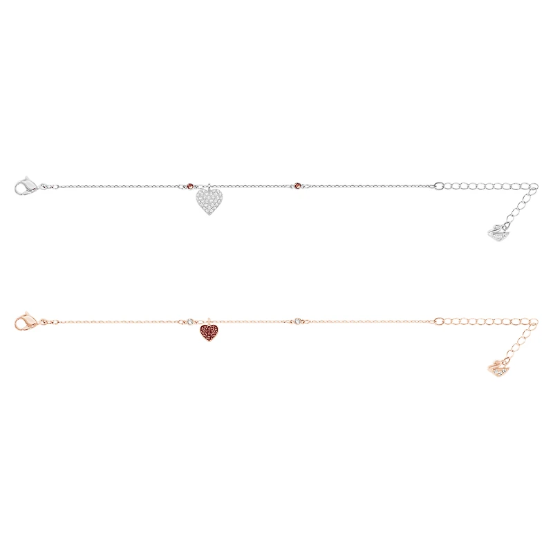 Crystal Wishes bracelet, Set (2), Heart, Red, Mixed metal finish by SWAROVSKI