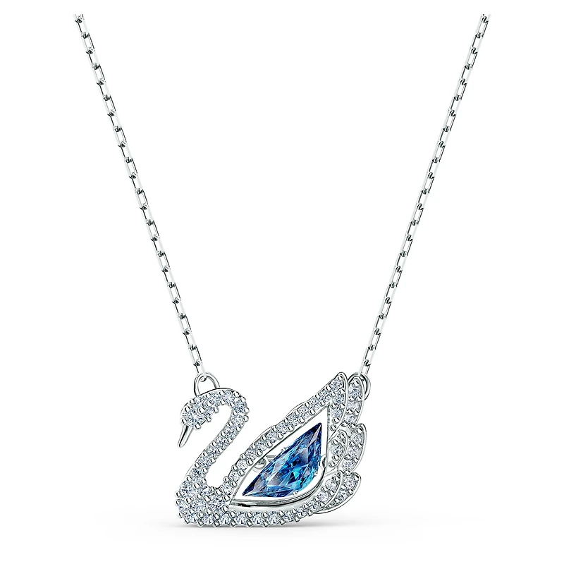 Swan necklace, Blue, Rhodium plated by SWAROVSKI