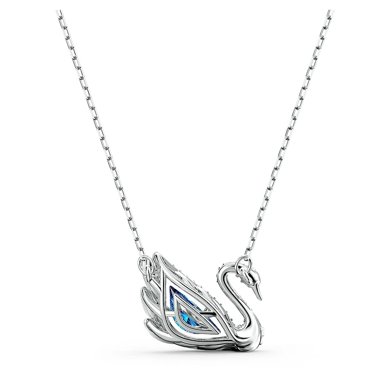 Swan necklace, Dancing swan, Blue, Rhodium plated by SWAROVSKI