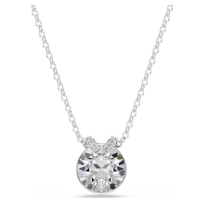 Bella V pendant, Round cut, White, Rhodium plated