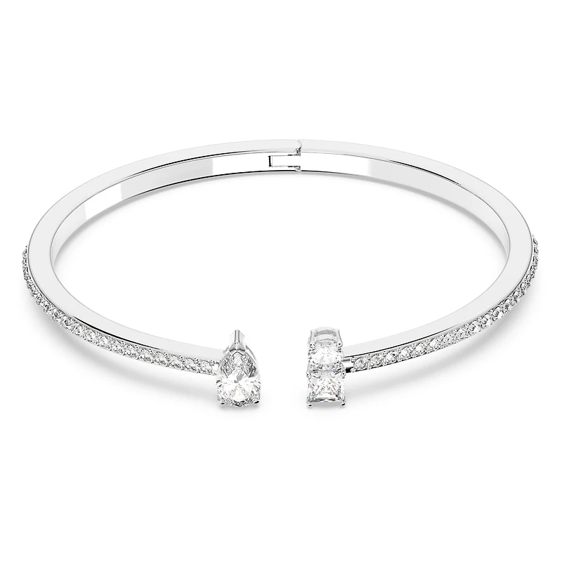 Mesmera cuff, Mixed cuts, White, Rhodium plated by SWAROVSKI