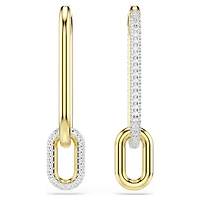 Dextera hoop earrings, Asymmetrical design, White, Mixed metal finish