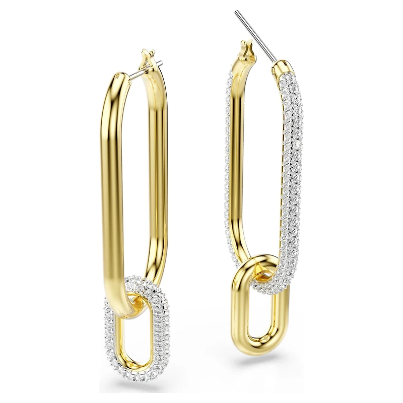 Dextera hoop earrings, Asymmetrical design, White, Mixed metal finish