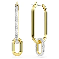 Dextera hoop earrings, Asymmetrical design, White, Mixed metal finish